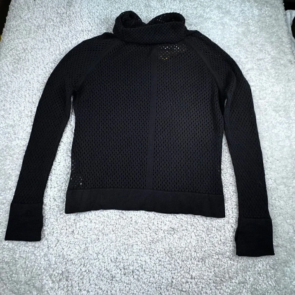 Prana Translucent Cowl Neck Sweater Open Knit Black NEW
